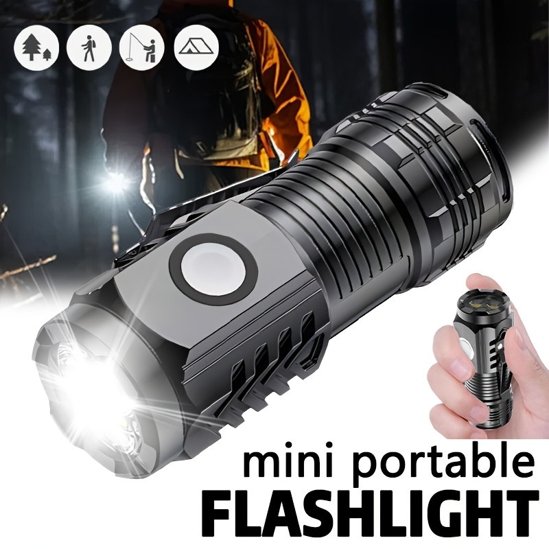 Outdoor Lighting Black - ペンクリップ付きミニ3LED懐中電灯、夜間ウォーキング、ポータブル明るさ調整機能、充電式防水緊急スポットライト屋外用トーチ
