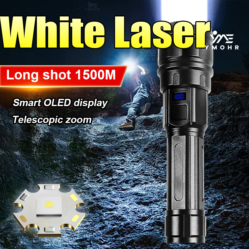Outdoor Lighting Black - ホワイトレーザーハイパワー懐中電灯充電式ランプズーム可能な超高輝度ランタン長距離屋外緊急釣り用トーチ