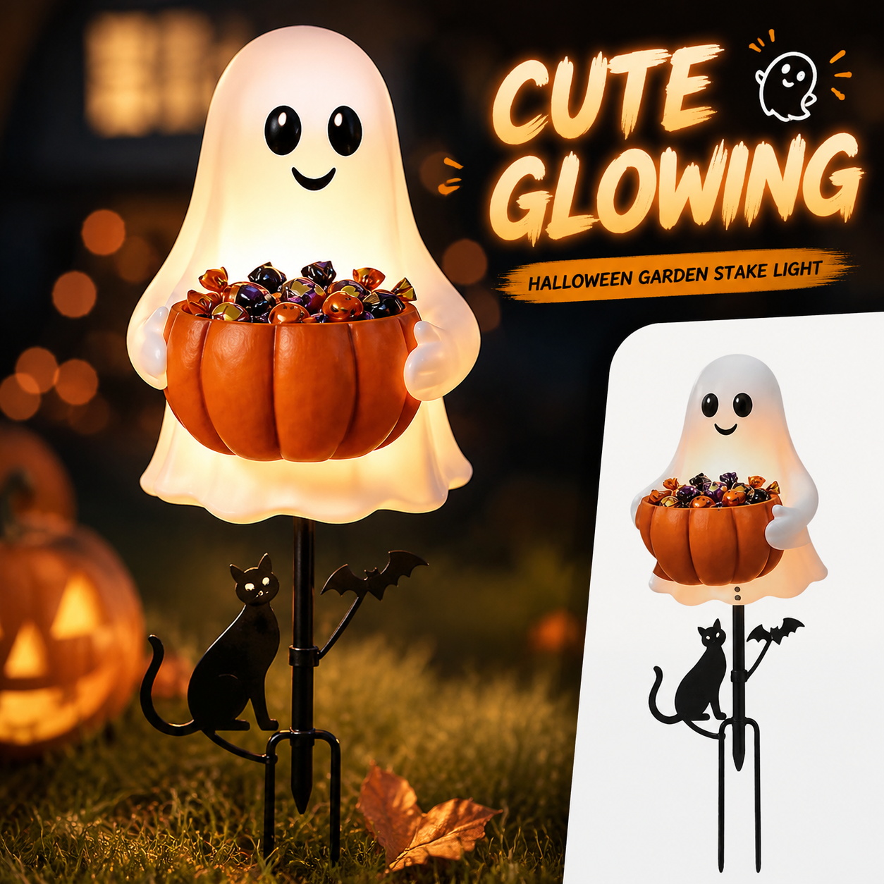 ハロウィンゴーストキャンディホルダー装飾ライト LED屋外ゴ - Outdoor Lighting Effects のレビューと価格