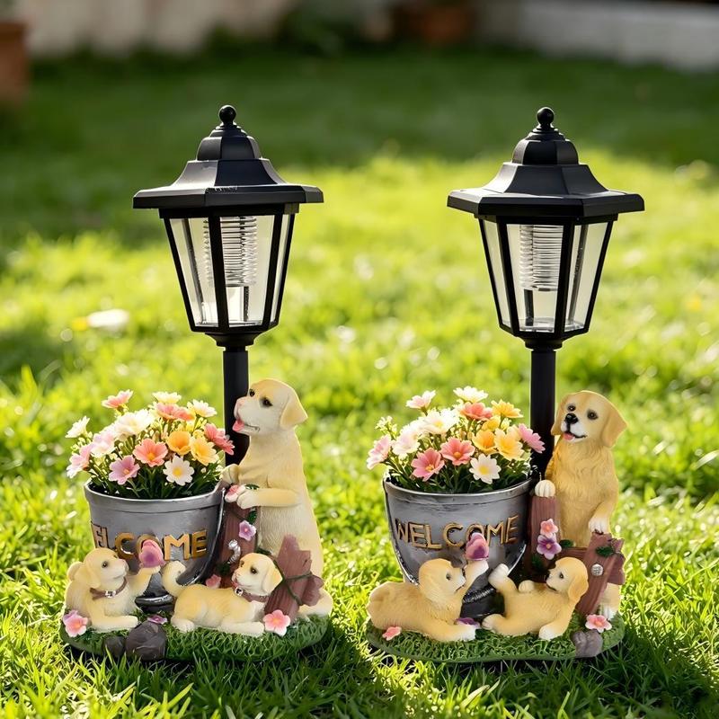 ソーラーライト付きのゴールデンレトリバーの植木鉢型置物。樹脂 - Outdoor Lighting And Landscape のレビューと価格