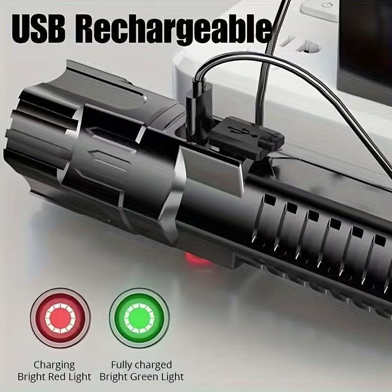 新型高出力LED懐中電灯 USB充電式トーチ ズーム機能付き - Outdoor Lighting Black のレビューと価格