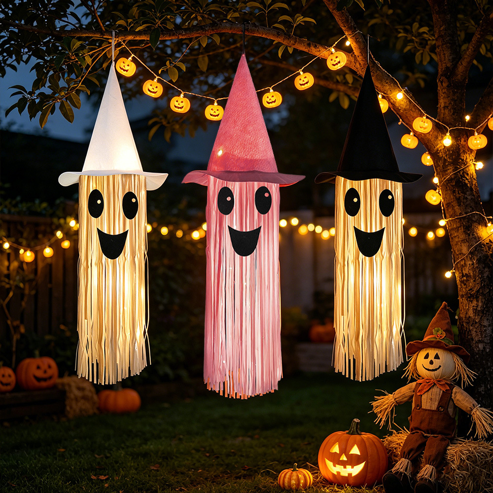 ハロウィン光る魔女帽子ゴーストタッセル吊り下げ装飾、LEDラ - Outdoor Lighting Effects のレビューと価格